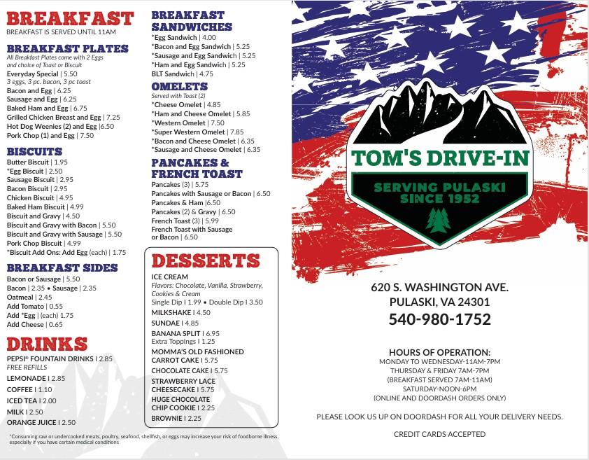 Tom's Drive-In Menu image 3